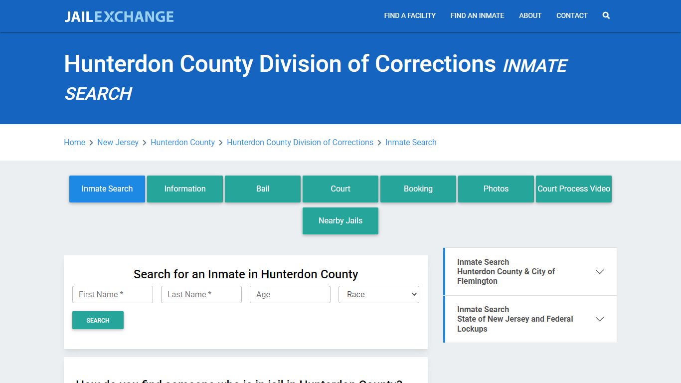 Hunterdon County Division of Corrections Inmate Search - Jail Exchange